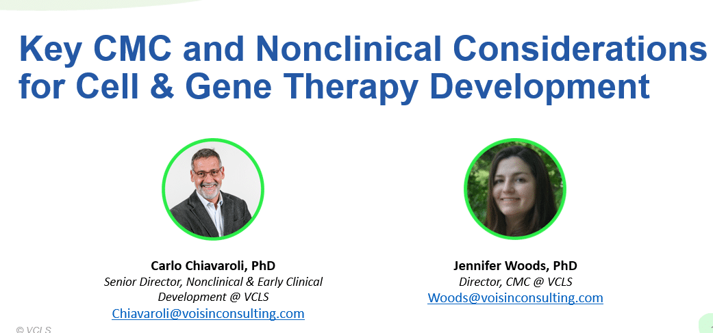 Key CMC and NC considerations for cell and gene therapy development